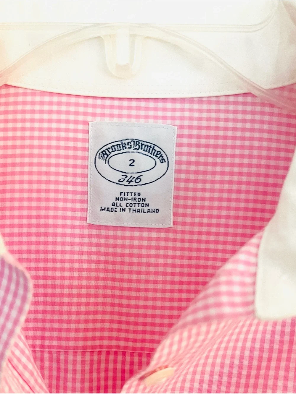 BROOKS BROTHERS Non-Iron Pink White Gingham 3/4 Sleeve Shirt 2